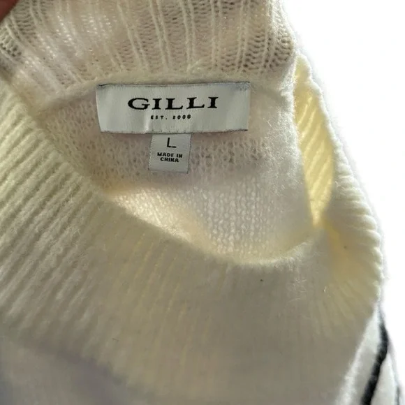 Gilli Women Cream Mock Neck Sweater Black 3D Floral Embroidery Size Large - Picture 5 of 11